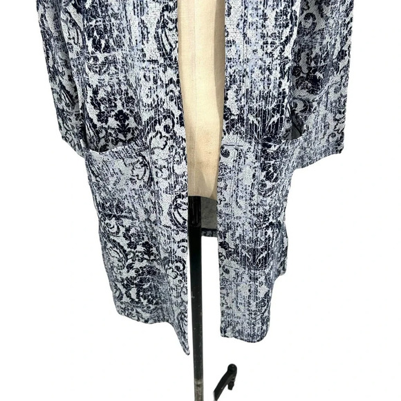 Clara Sun Woo Scroll Filigree Long Open Front Cardigan Blue‎ Gray Size Small - Picture 4 of 8
